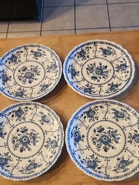 Indies Johnson Brothers Blue and White Floral Coffee Saucers- Set of 4